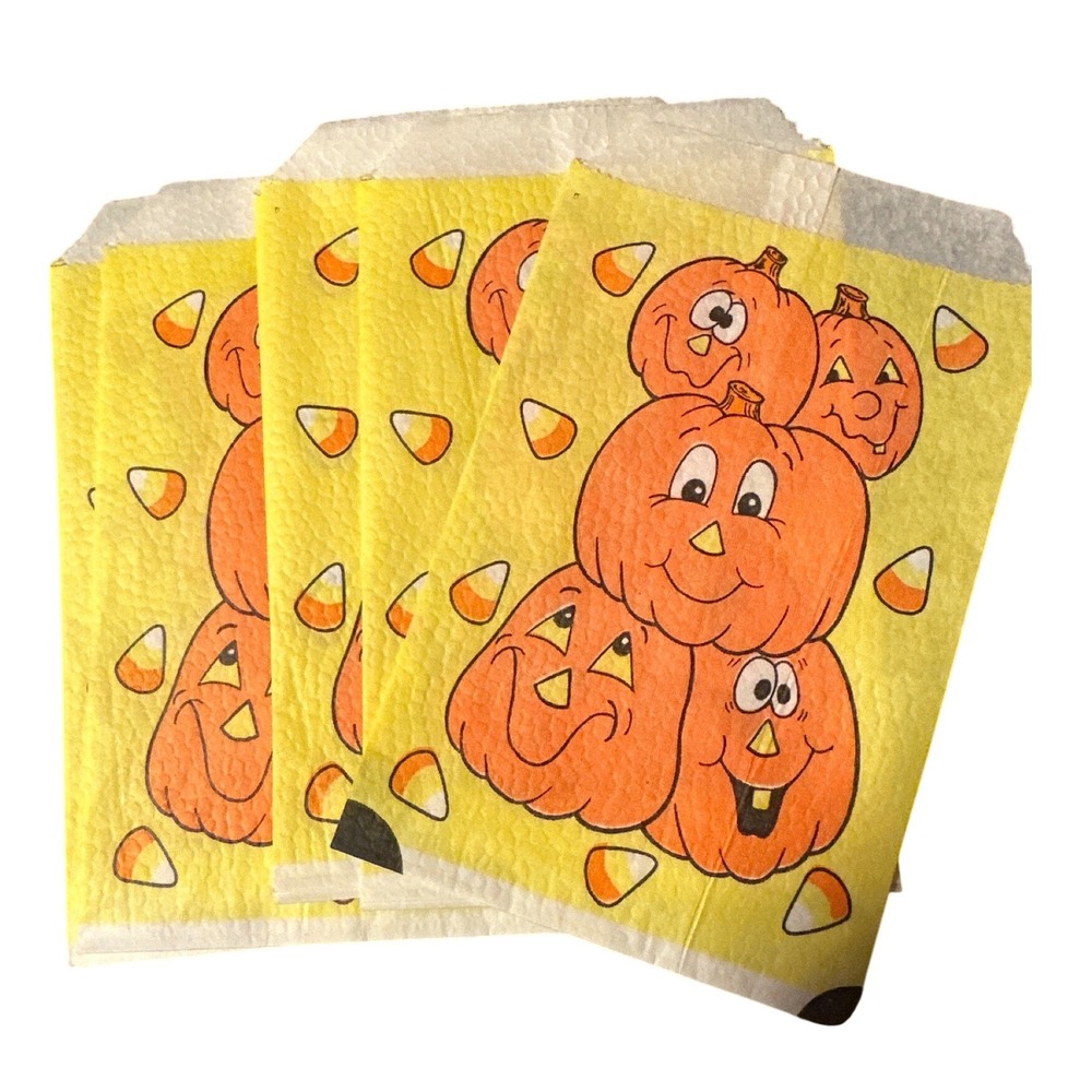 Vintage Fun World Halloween Treat Bags Jack-O-Lantern Candy Corn USA 9434P Set